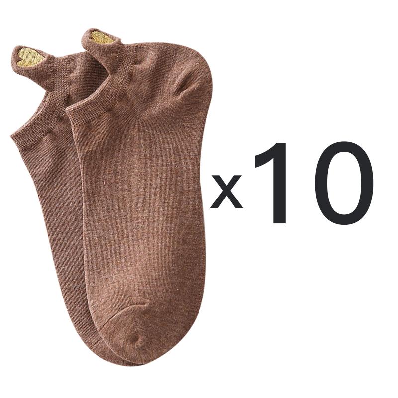 10 Pair/Lot Women's Cotton Socks Low Tube Solid Gold Silk Embroidery Heart Crown Print Kawaii White Harajuku Short Socks