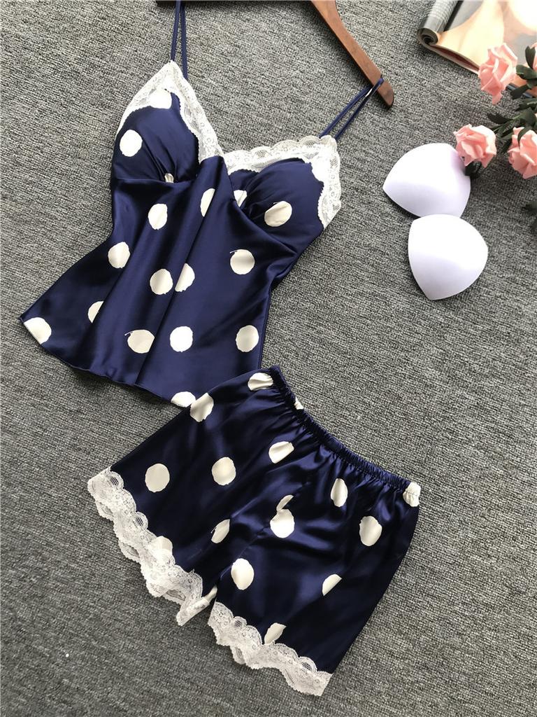 European and American new satin lace polka dot suspender shorts sex suit