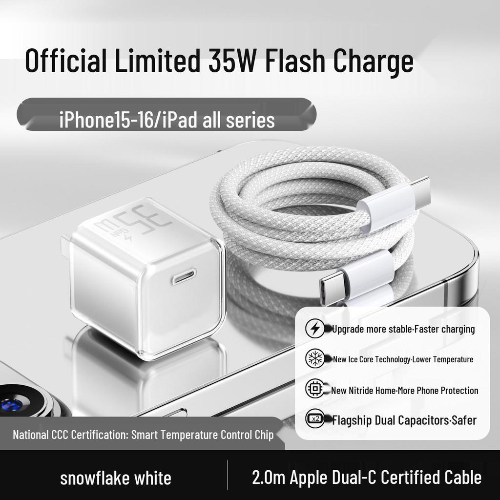 Compatible with Apple iPhone 16 Pro Max, 15 Plus, 13 - Genuine PD Fast Charging Ice Cube Charger Head