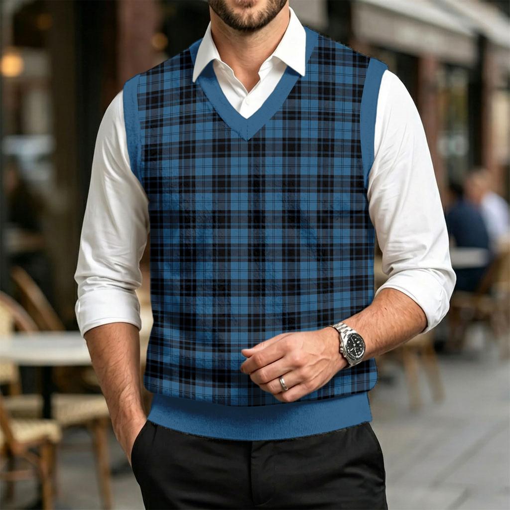 Men's Casual V-Neck Knit Vest with Plaid Print for Christmas Holiday and Daily Commute