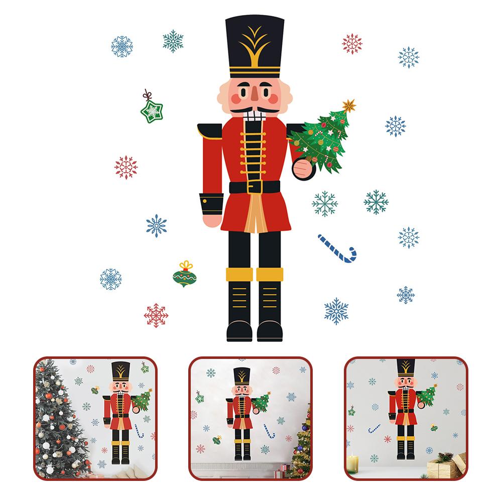 

Wall Sticker Household Christmas Window Stickers Nutcracker Snowflake Decal 90x32cm Pvc Xmas Glass