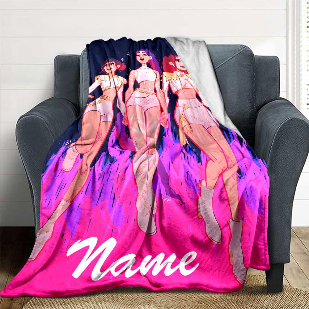 Customizable KPop Demon Hunters5 Throw Blanket – Personalized Name, All-Season Cozy Snug Blanket, Machine Washable, Personalized Blanket