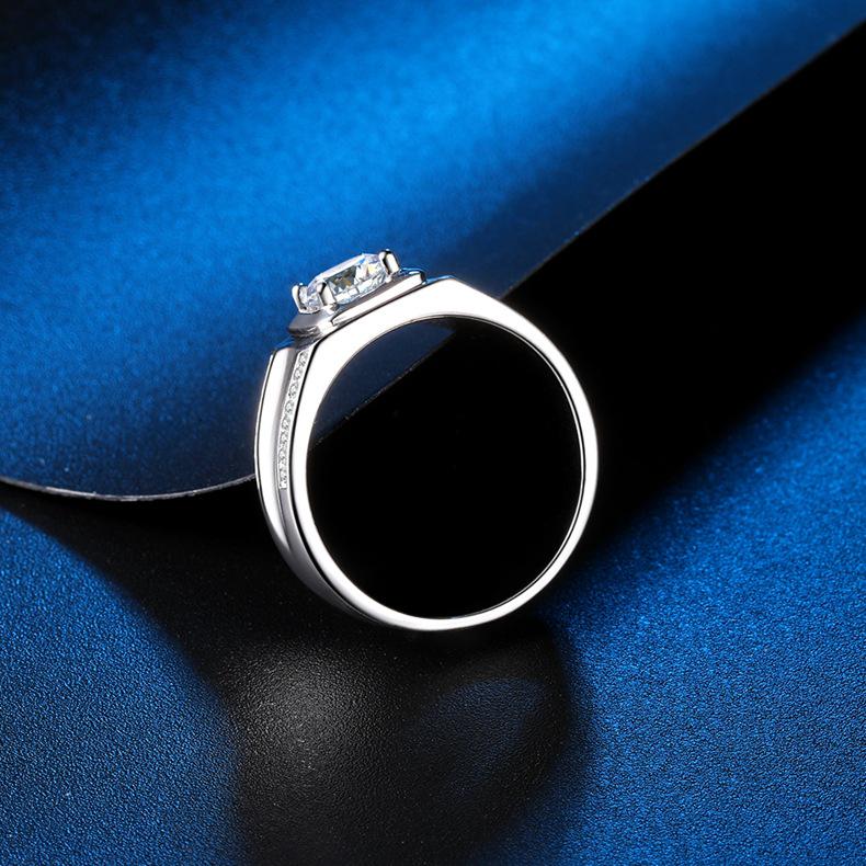 Men's Double Row Moissanite Ring: Sterling Silver, White Gold-Plated, 1 Carat Simulated Diamond with Certificate