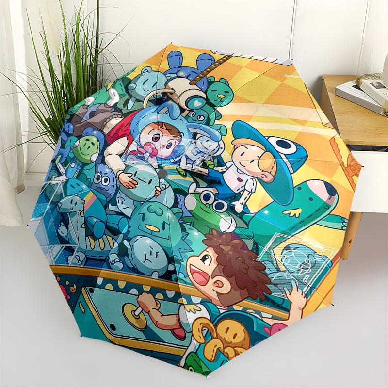 

1pc Outdoor Umbrella with Cute Characters - Automatic Opening/Closing, Portable 3-Fold Design, 8-Rib Iron Frame - Perfect Gift for Fans, Traveler