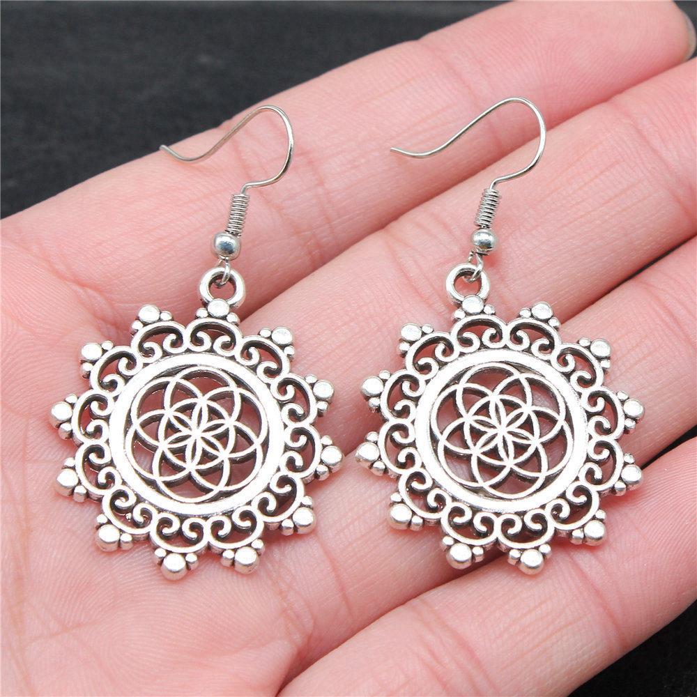 Hängeohrring Pflanze Blume des Lebens Minimalistischer Schmuck Komponenten Ohrringgröße 18x19mm QE020