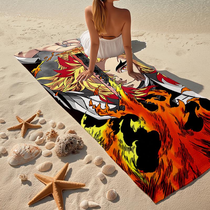 Rengoku Kyoujurou Fashion Beach Towel: Ideal for Summer Adventures Soft, absorbent and quick drying suitable for swimming and bathing