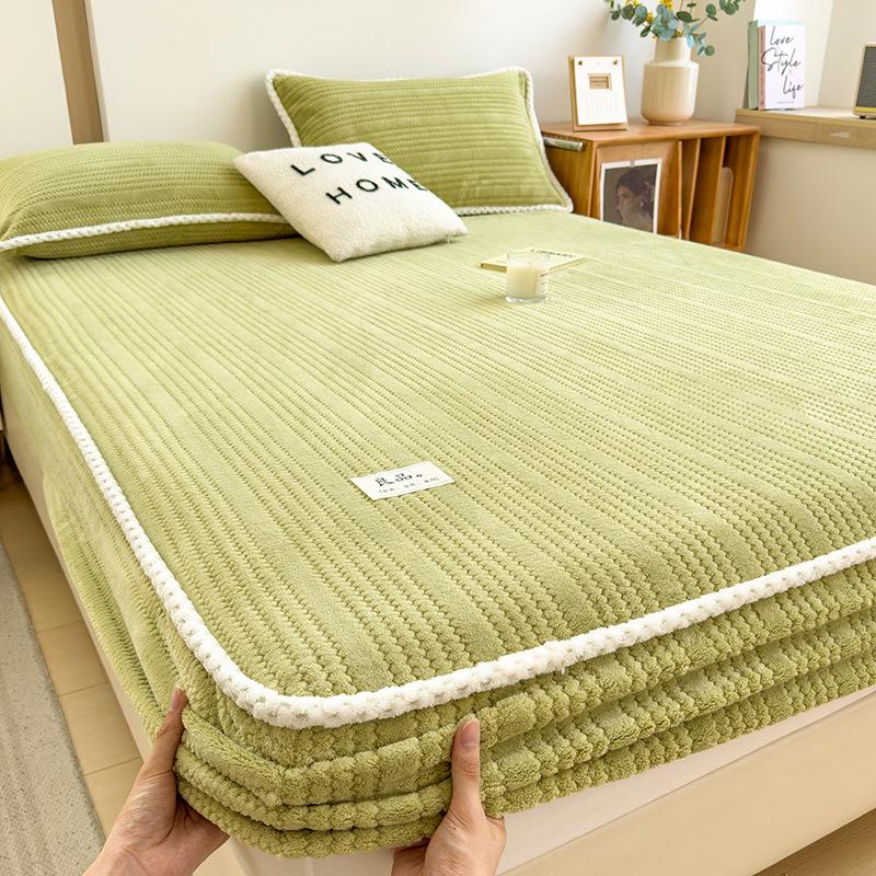 Class A Jacquard Milk Velvet Fitted Sheet and Mattress Protector Set