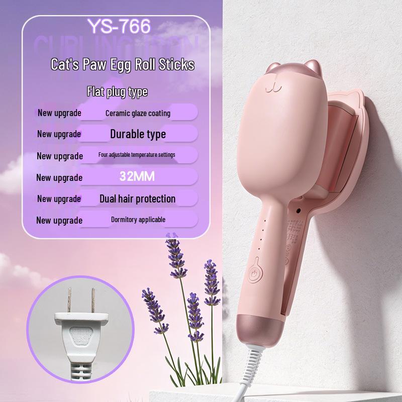 32mm Cat Claw Egg Roll Curling Iron with Negative Ion Splint and Korean Water Ripple Design