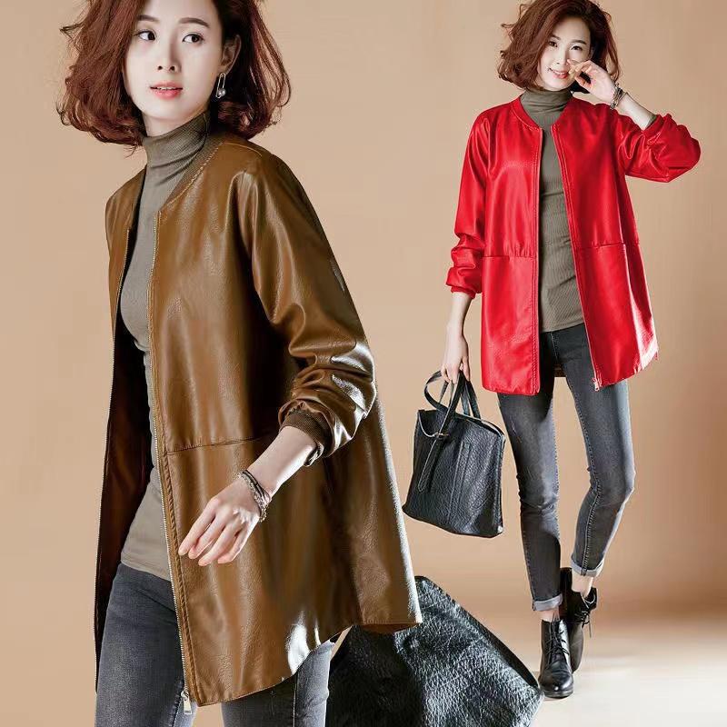 Herbst Winter Neue Mode Leder Frauen Jacke Mantel Plus Größe 6xl Schwarz Kleidung