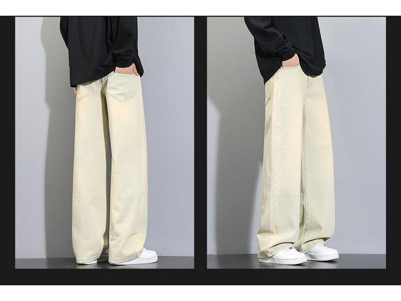 Herren Fleecegefütterte Weitbeinjeans - Unifarben, Lockere Passform, Herbst/Winter Trendiger High Street Stil