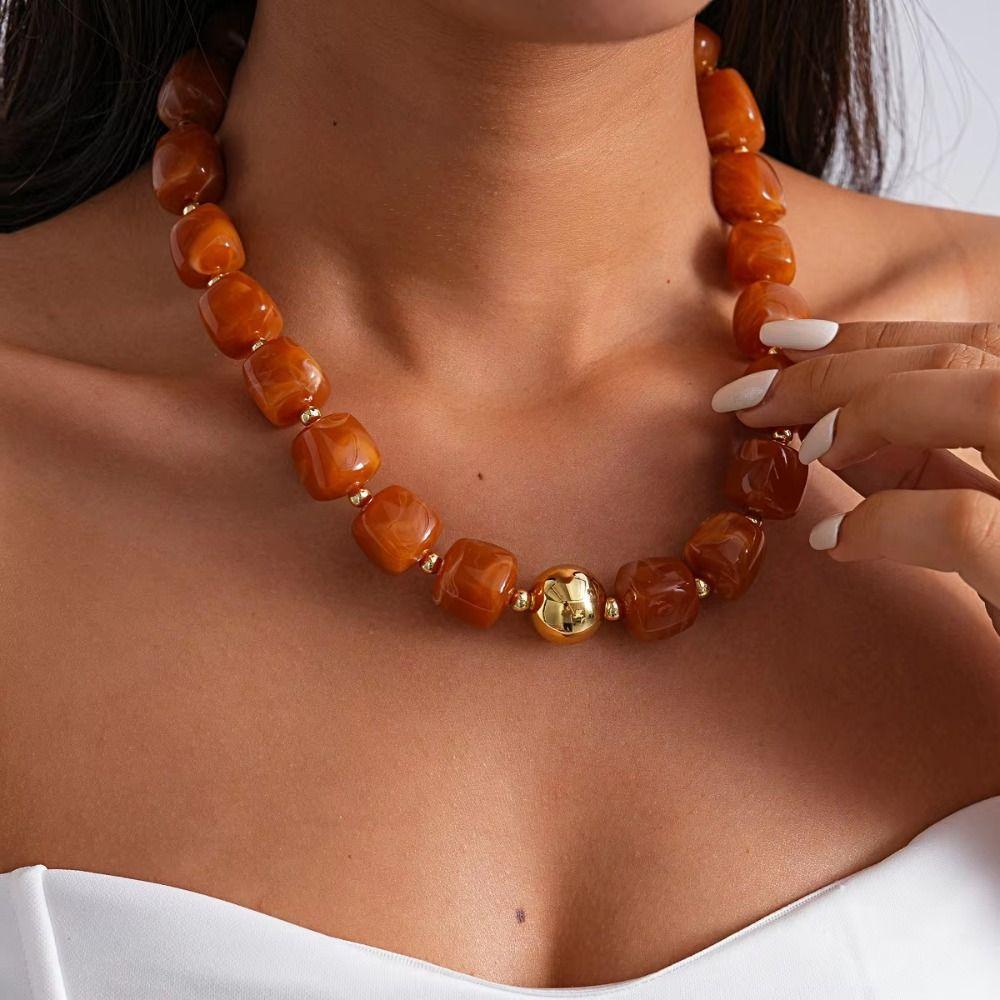 Multi Color Beaded Necklace Resin Acrylic Vintage Choker Resin Beaded Chokers Vacation Accessories