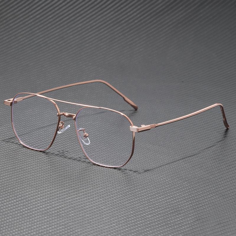 

Retro Ultra-Light Double-Beam Metal Flat Glasses Classic Casual Unisex Frame for Large Faces