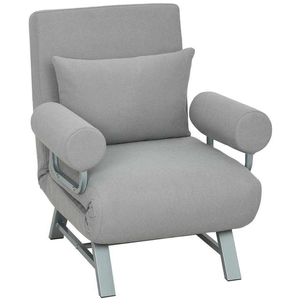 Convertible Armchair, 1-Seater, Folding Armchair-Bed, Linen, Adjustable Backrest, Pillow, Light Gray