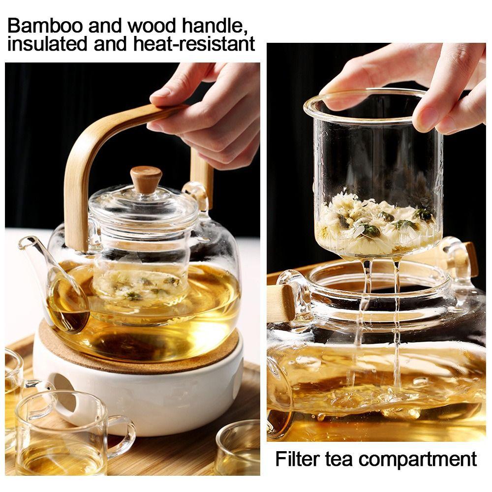 1000ml Glass Teapot Wood Handle Tea Maker New Boiling teapot Home Office