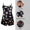 Summer Out Simulation Silk Camisole Pajamas Two-Piece Set of Fashion Printing Shorts Homewear Suit Sexy Camisole Shorts Set