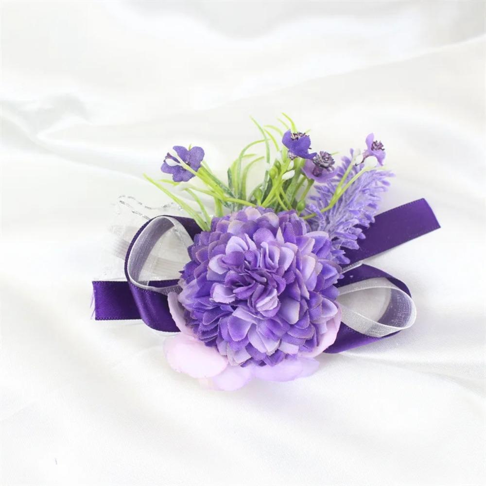YO CHO Wedding Corsages Flower Groom Boutonniere Purple Silk Rose Man Brooches Wedding Bridesmaids Bracelet Wrist Corsage Flower