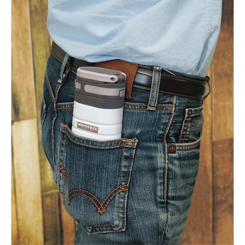 Kakusei MF-38W Mindfree 380ml White Water Bottle with Double Vacuum Wall, Insulates for Hot or Cold Drinks, One-Touch Opening with Handle, Rust-Resist