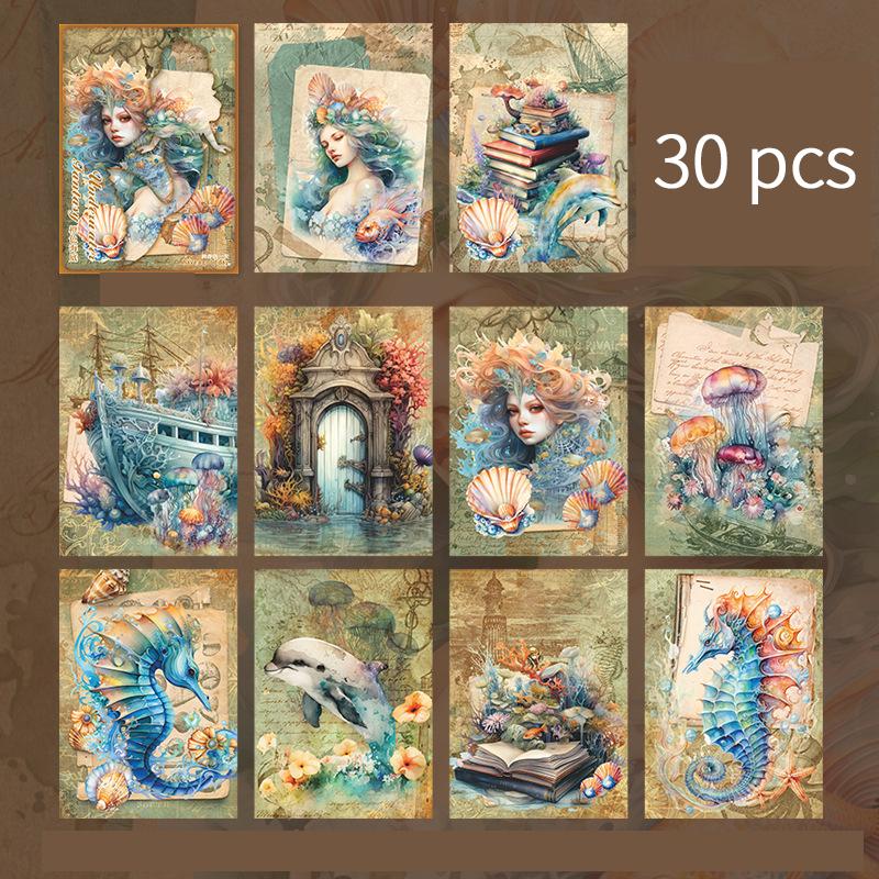 30 pcs Vintage aesthetic Underwater world theme material paper Decorative Diary Album Background paper Junk Journal Supplies