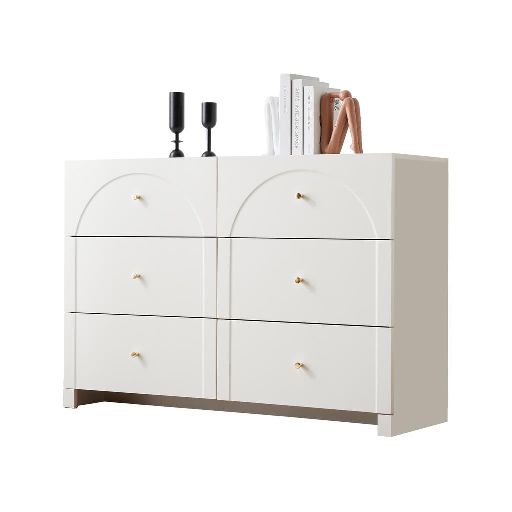 Kommode mit 6 Schubladen – Weiße Kommode mit Tür und Schubladen für Wohnzimmer und Schlafzimmer, Maße: H82/B120/T40 cm