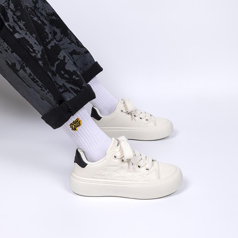 Global Trend White Shoes Men's ZHQ68226 Spring Leather Printing Men's Shoes Versatile Platform Casual Board Shoes Men