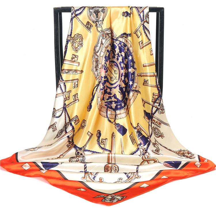 Eleganter Satin-Seidendruck-Schal für Damen - Vielseitiges Frühlings-/Herbst-Nacken- und Kopfaccessoire mit Sonnenschutz
