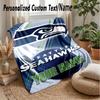 Seattle Seahawks Custom Flannel Throw Blanket Print Your Name Text Soft Warm Blanket Holiday Present