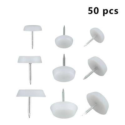 50/100 White Nylon Wooden Chair Table Furniture Leg Bottom Feet Plastic Pad Glide Skid Nails Floor Protector 14/18/20mm Diameter