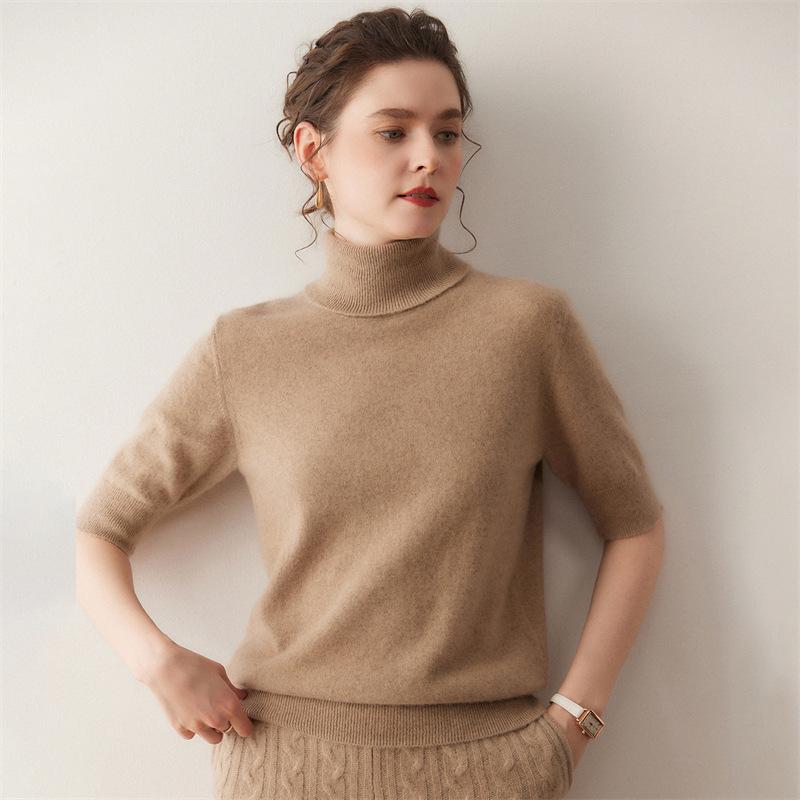 2025 Autumn/Winter Cashmere Loose Knit Top with Half-High Neck & Five-Point Sleeves