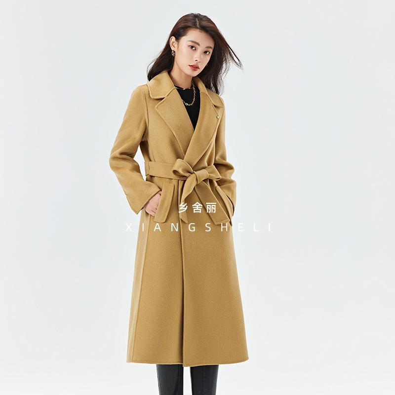 Classic medium and long high-count wool coat, handmade double-sided woolen, high-end commuter elegant woolen coat