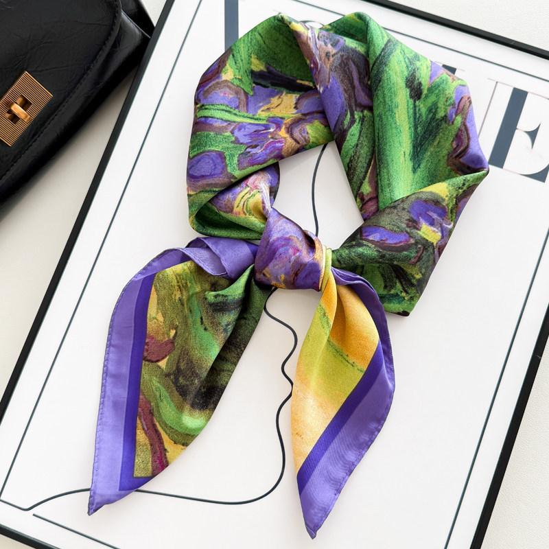 Light Green Elegant Lotus Hangzhou Silk Imitation Silk Small Square Scarf Women'S Scarf Shawl Mother Silk Scarf