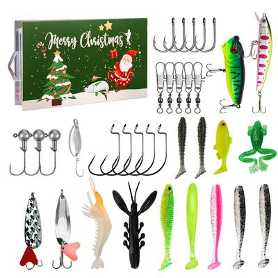 Fishing Advent Calendar 2024 Soft Lures Spoons Minnow Christmas Countdown Calendar Fishing Lures Set Surprise Xmas Gifts for Men