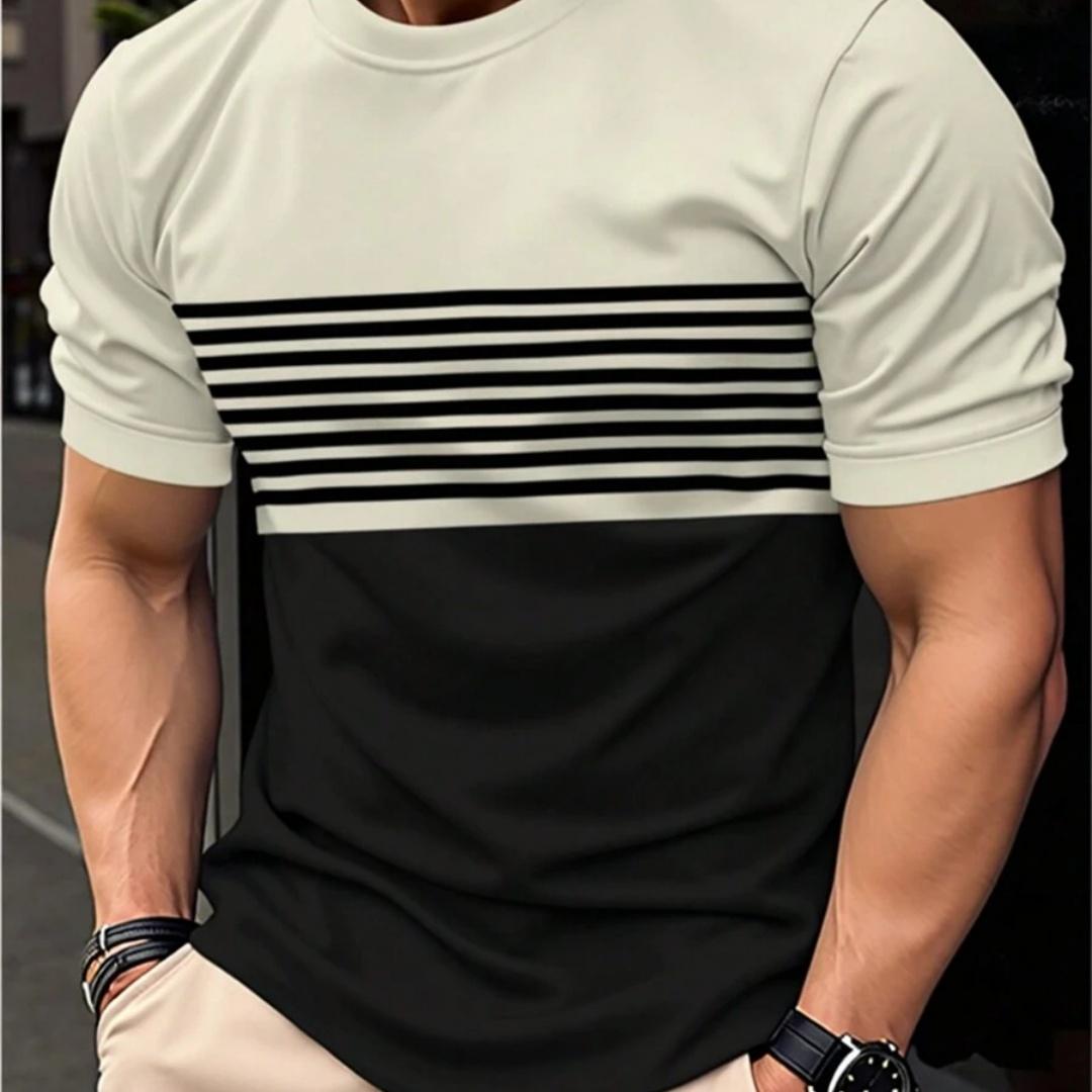 

Outdoor Men s T Shirt Summer Fashion Casual Round Neck Short Sleeve Top Striped Printed Styles Men s Quick Drying Clothes 5XL чёрный