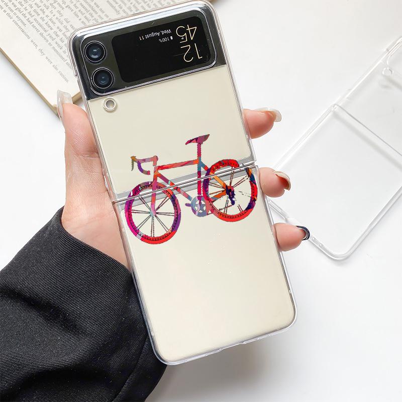 Phone Case For Samsung Galaxy Z Flip 3 4 5 Hard Folding Clear PC Bumper Mountain Bike Cycling Art For Samsung Z Flip 6 Cover