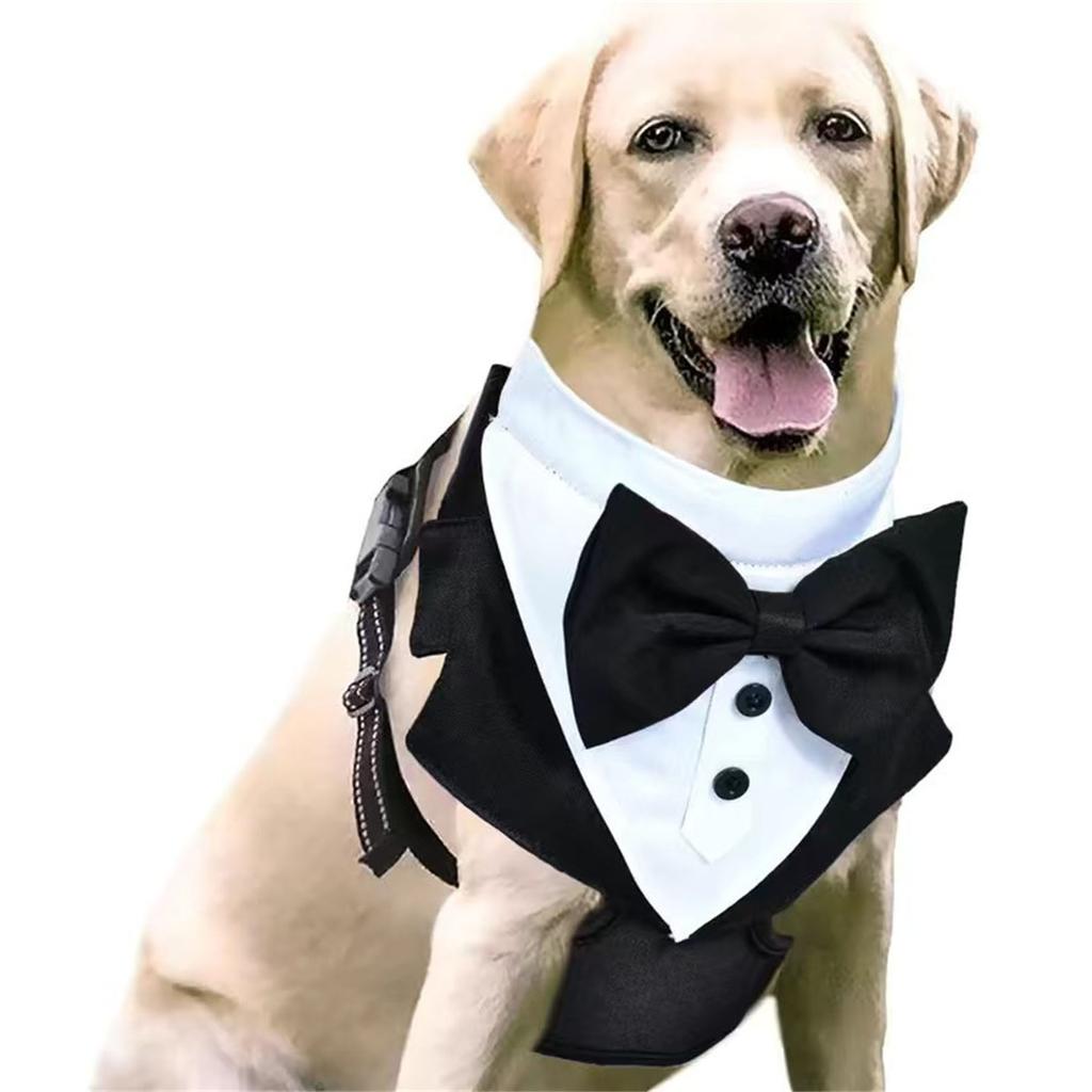 Adjustable Dog Harness With Bow Tie Tuxedo Design Reflective Straps For Small Medium Large Dogs