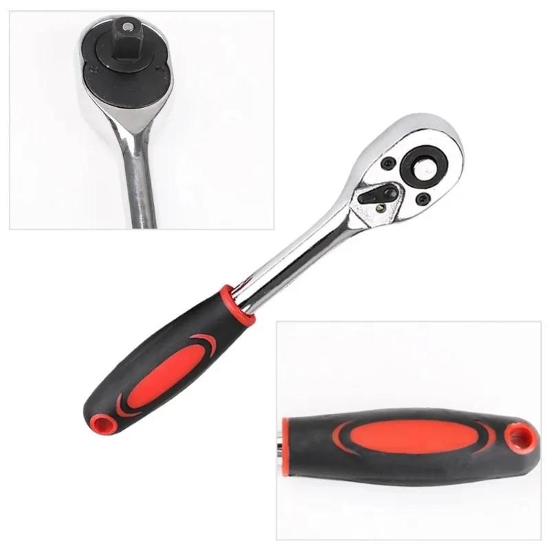 Adjustable 1/4 Ratchet Wrench - 24 Tooth Straight Shaft Ratchet Wrench with Non-slip Handle for Bicycle and Automotive Repair