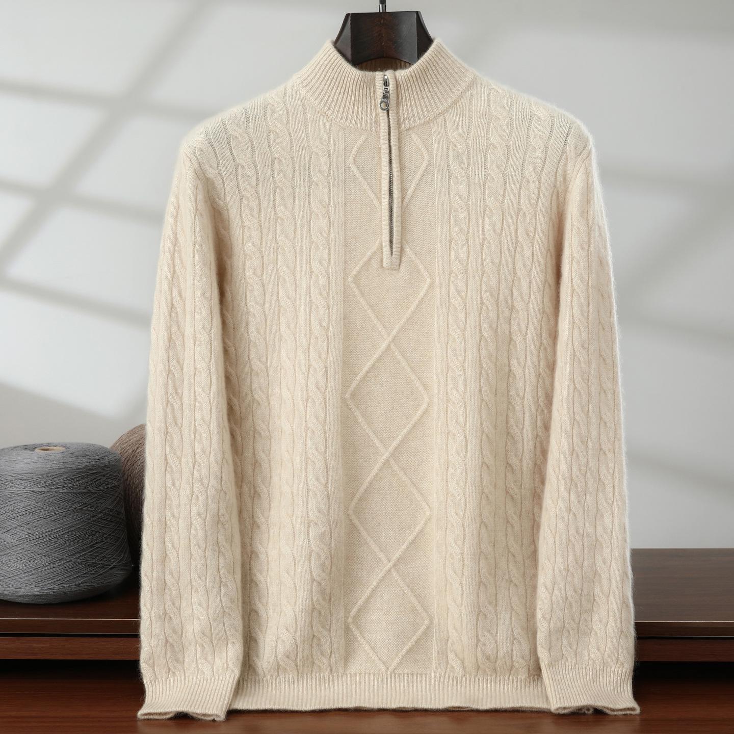 

Men s Half-Zip Stand-Up Collar Cashmere Sweater: High Neck, Loose Cable Knit Base Layer for Autumn/Winter. XXL---85-95 kg