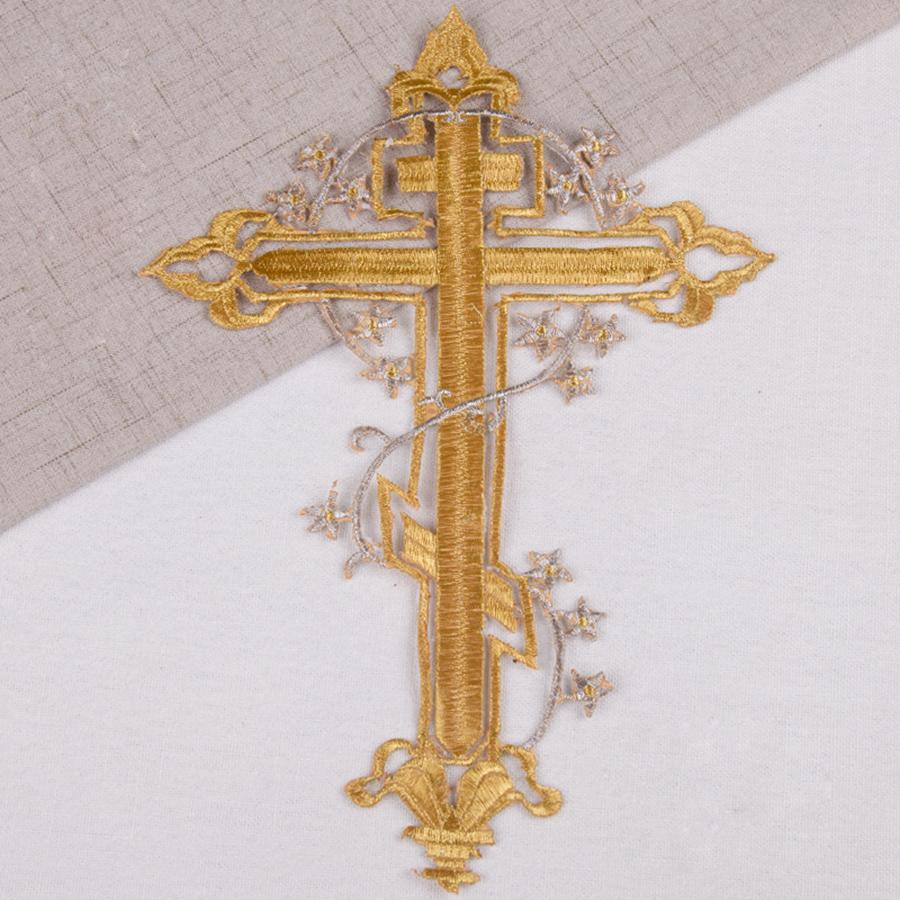 1Pcs Gold Embroidery Patch Vintage Jesus Cross Embrodered Patches Clothes Craft Applique Accessories