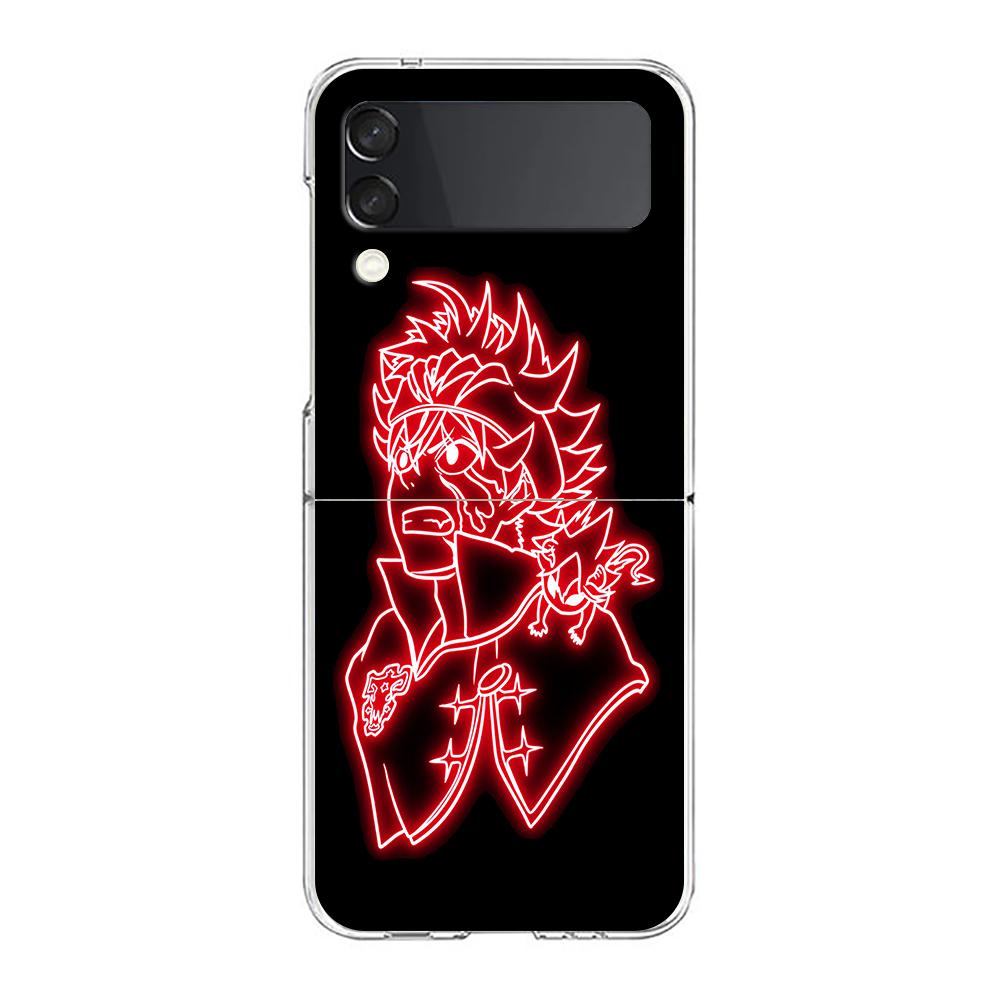 Asta Black Clover Neon Clear Phone Case For Samsung Galaxy Z Flip 4 Case Thin High Hard PC Shell on For Galaxy Z Flip 3 5G Cover