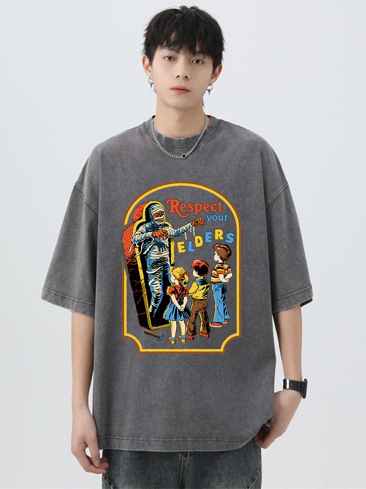 Respect Your Elders Mummy Funny Washed Retro Men Tee T Shirt Cotton T-Shirt Casual Breathable Clothes Oversize Short Sleeve