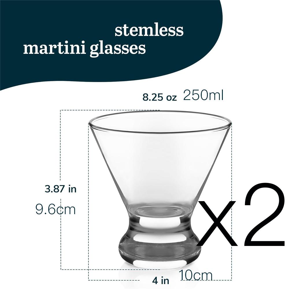 Cosmopolitan Stemless Martini Glasses Set Dishwasher Safe Holiday Martini Glass Lightweight Cocktail Glass Set for Wedding Party