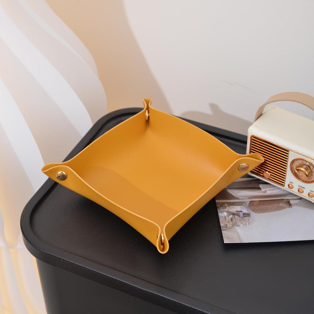 Leather Desktop Organizer Tray for Jewelry, Cosmetics, and Snacks