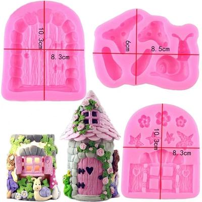 NEW Creative Styling Handmade Mold Fairy Door Combination Snail Mushroom Sugar Cake Silicone Decoration Accessories Cake Tools