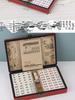 Antikes englisches Reisespiel-Mahjong-Set mit Lederbox & Anleitung - Melamin-Schlafsaalspiel