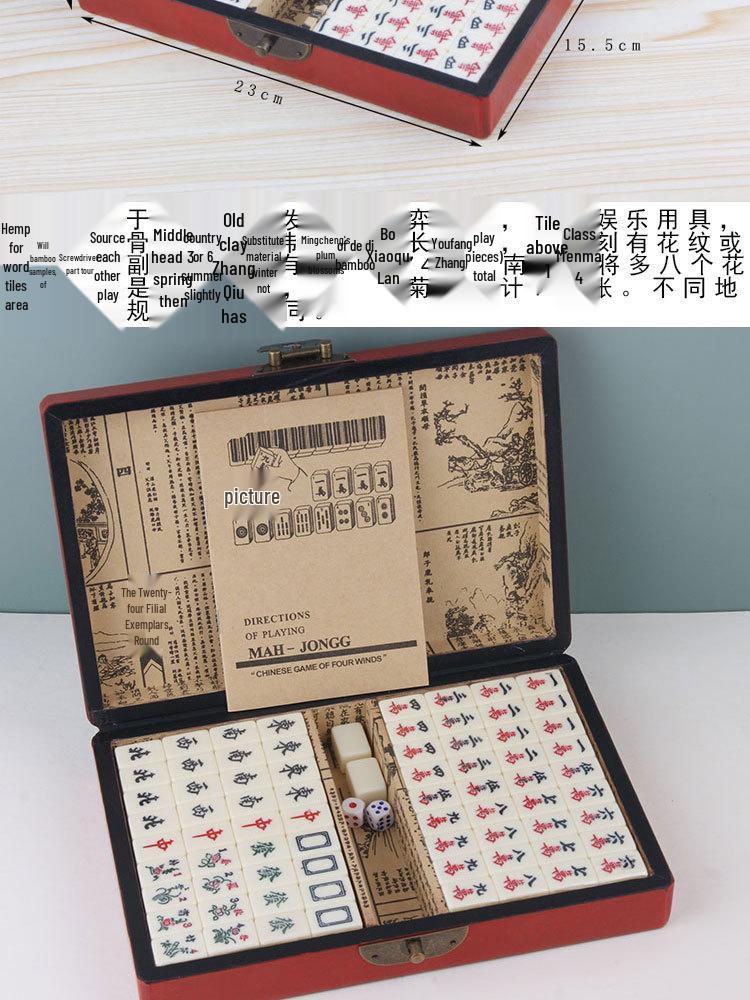 Antikes englisches Reisespiel-Mahjong-Set mit Lederbox & Anleitung - Melamin-Schlafsaalspiel