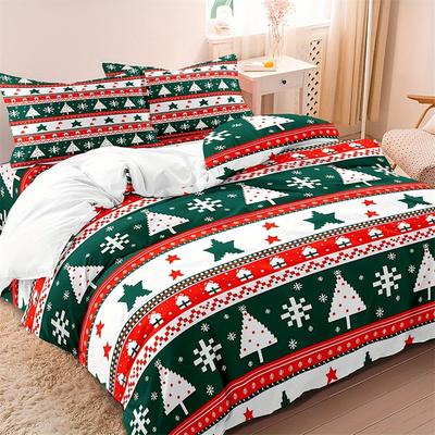 Weihnachten Weich & Atmungsaktiv 3-teiliges Weihnachts-Bettbezug-Set - Geometrisches Muster, Enthält 1 Bettbezug und 2 Kissenbezüge