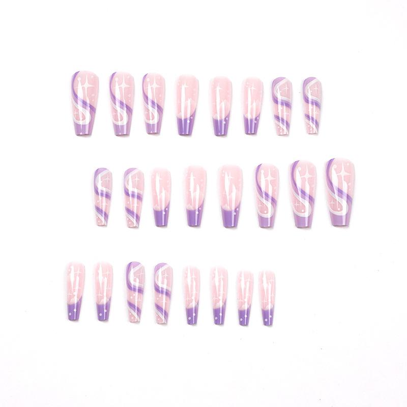 [Clearance] Wear nail art, purple lines, long ballet star and moon nail pieces, false nails, false nails