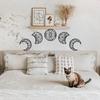 5Pcs Black Wall-mounted 3D Moon Phase Decorations Spiritual Wood Moon Design Natural Nordic Bedroom Adornment for Christmas Gift