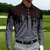Men's Casual Printed Long Sleeve Button Down Shirt with Lapel Collar for Sports and Daily Wear