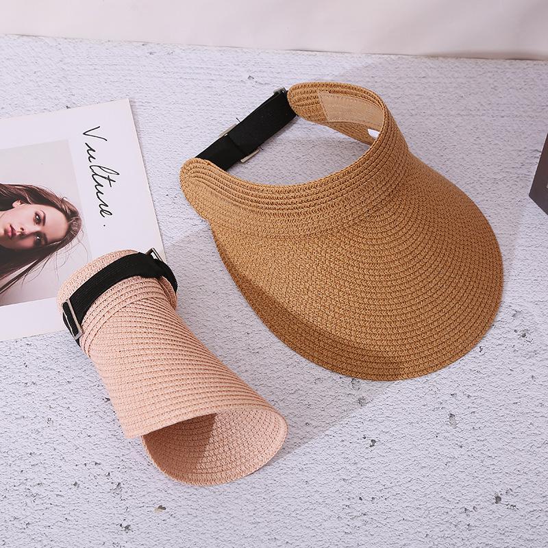 Summer empty top straw hat new men's and women's adjustable sun hat foldable straw weaving big eaves sun hat