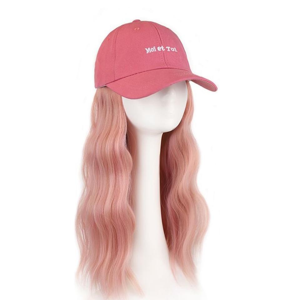 Synthetic Baseball Cap Hair Wig Pink Cap Hair Extensions Naturally Connect  Adjustable Hat Wig Heat Resistant Daily Use Wig